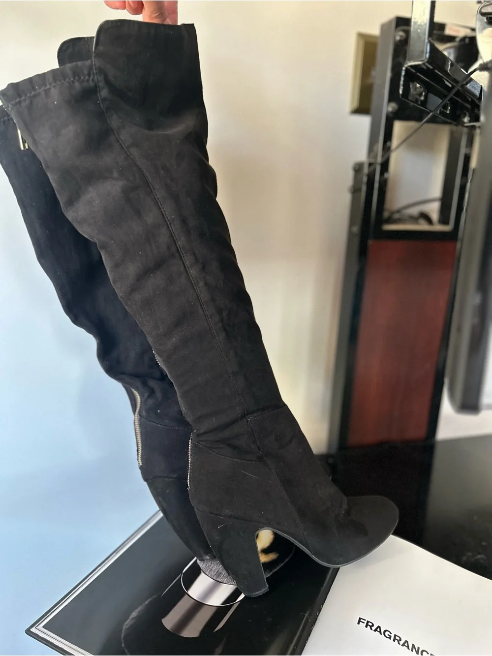 candies 7 Women's high boots over knee Black Suede Boots